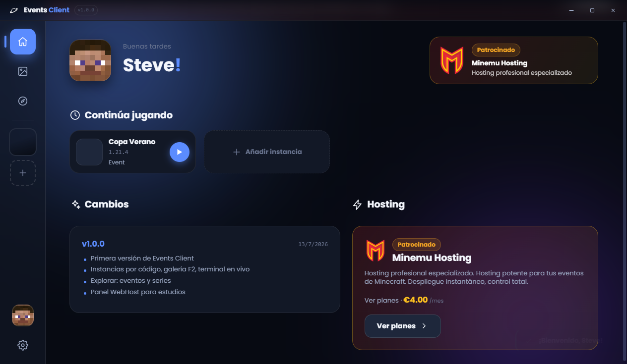 Events Client — pantalla principal
